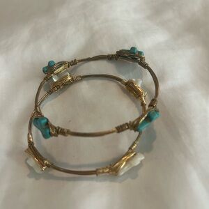 Turquoise and Pearl Gold Wire Bracelets
